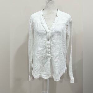 Free People Women’s White Cotton‎ Long Sleeve V-neck Blouse Size XS
